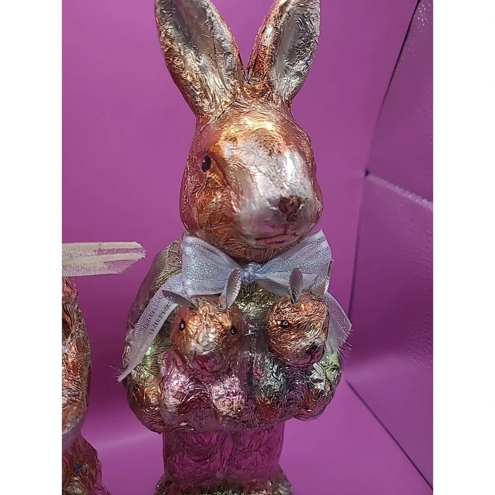 Vintage Ganz Faux Foil Wrapped Chocolate Easter Bunny Rabbit Lot Two Bunnies‎